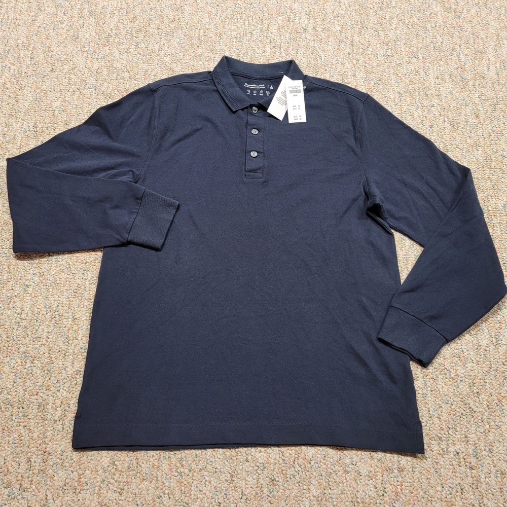 Abercrombie & Fitch Polo Mens Large Blue Long Sleeve Don't Sweat It Collection